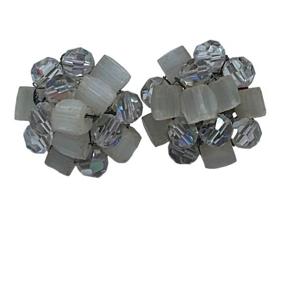 Vintage Vogue Aurora Borealis and frosted glass clip style earrings - Picture 1 of 9